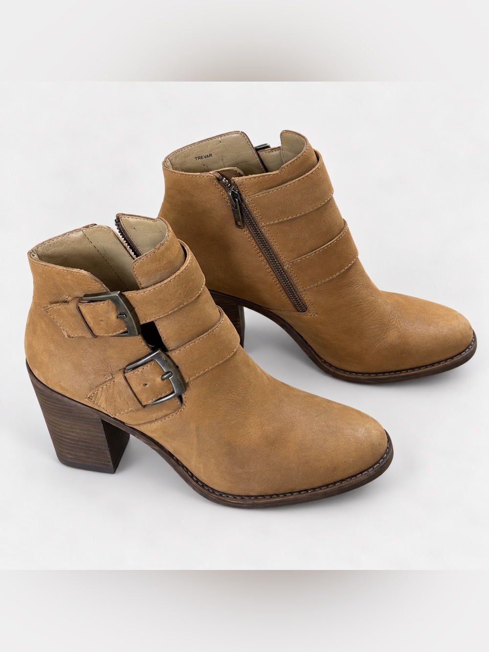 Steve Madden Trevur Boots Womens 8 Tan Leather Buckle Block Heel Work Fall